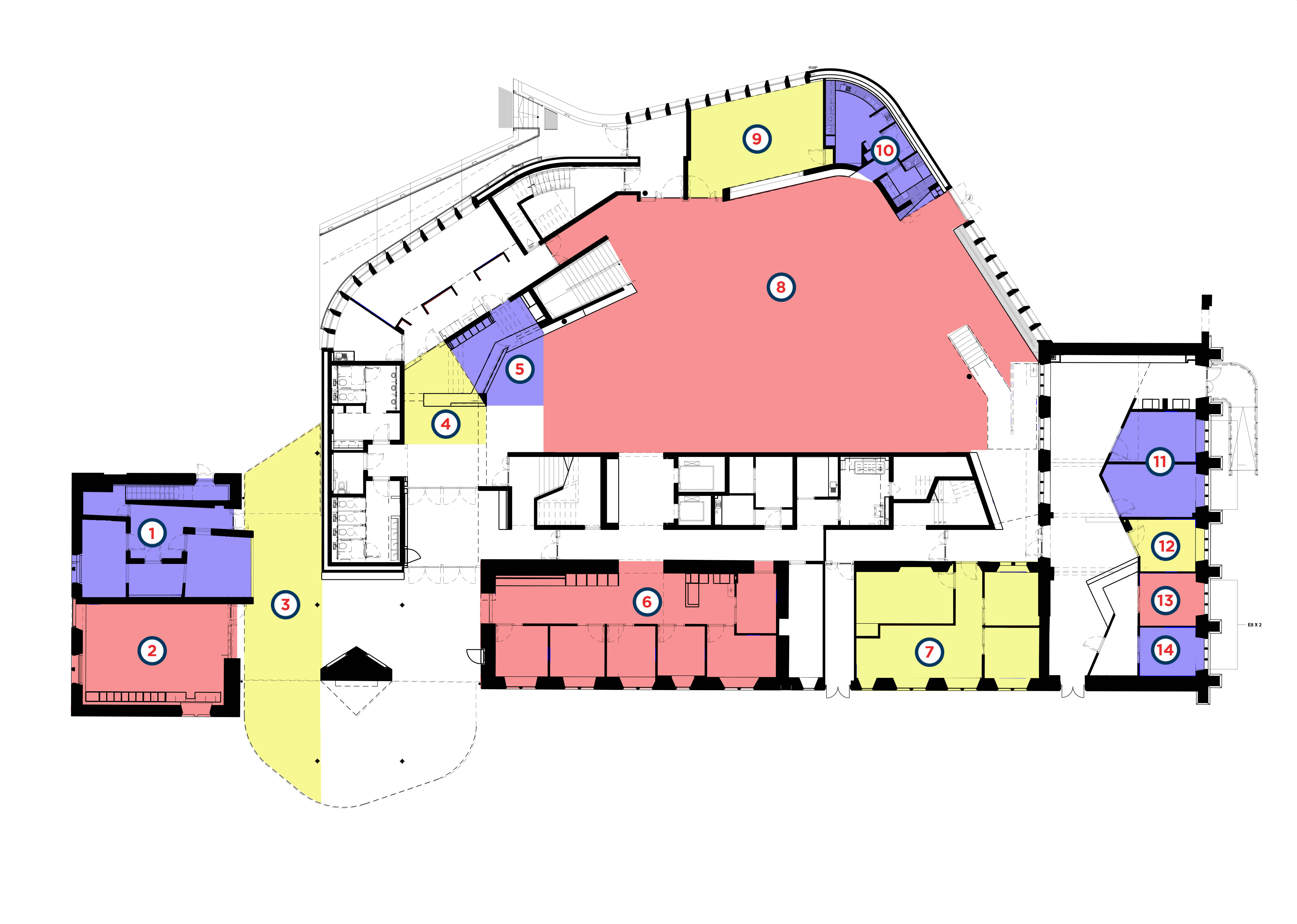Ground floor layout plans of the Hub