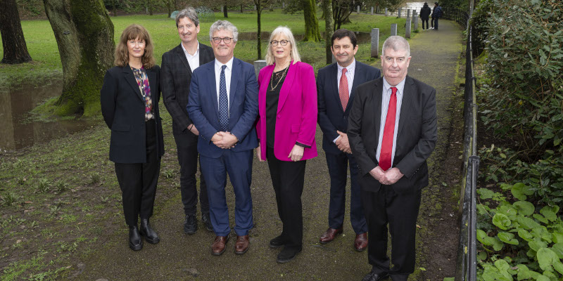 Members of the Cavanagh family at the naming of The Cavanagh Way (l-r); Maeve O’Shaughnessy; Ronan Cavanagh; Professor John O’Halloran, President, UCC; Fiona Collier; Cal Healy, Deputy Director of Business Development and Advancement, UCC; and Conor Cavanagh. Photo by Ger McCarthy.