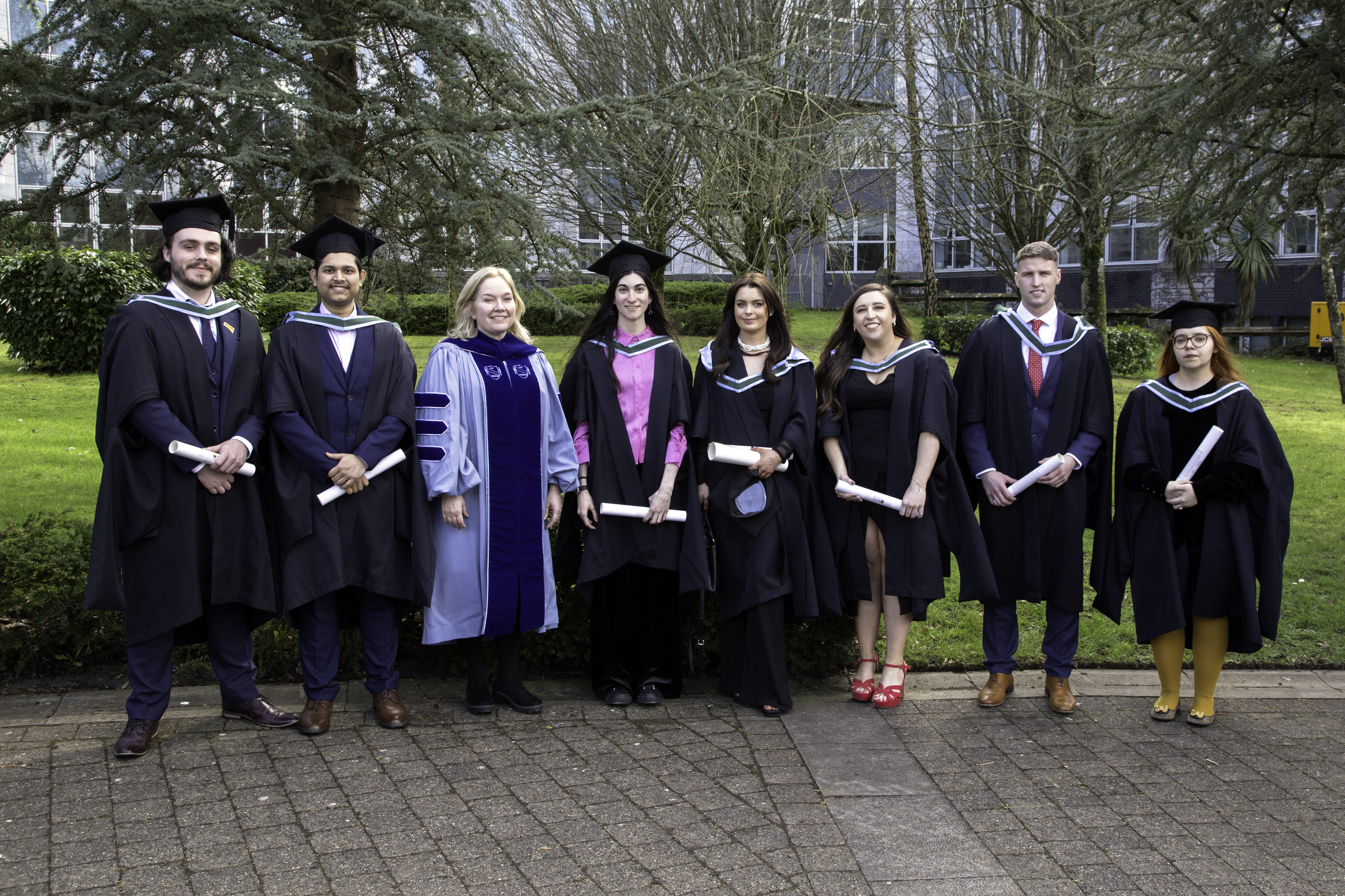 Pictured (L) to (R): Alan Deery, Prakash Nath, Dr Kellie Dean (Programme Director), Nerea Hernández Egido, Lauryn Hennessy, Rebecca O’Connor, Ciaran Flynn, and Alicja Zablotna. Not pictured was Caoimhe O’Leary Pearce. 