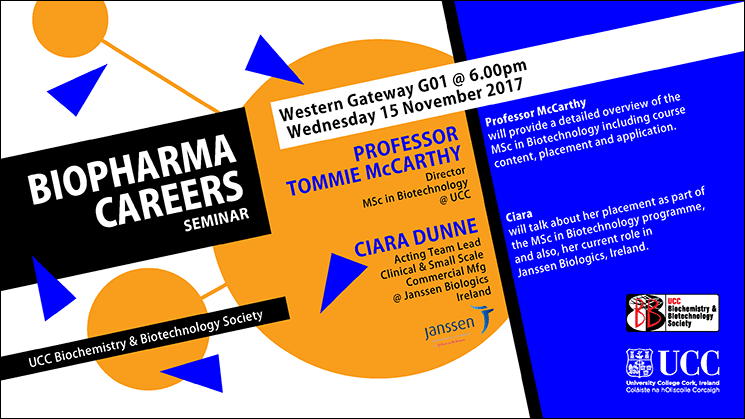 BioPharma Careers seminar hosted by UCC Biochemistry and Biotechnology Society
