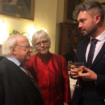 From left to right: President Michael D. Higgins, Prof Jane Ohlmeyer Chair Irish Research Council & Dr Sean Hewitt, School of English and Digital Humanities CACSSS at the IRC Researcher of the Year Award ceremony in the Royal Irish Academy, Dublin 4th December 2019.