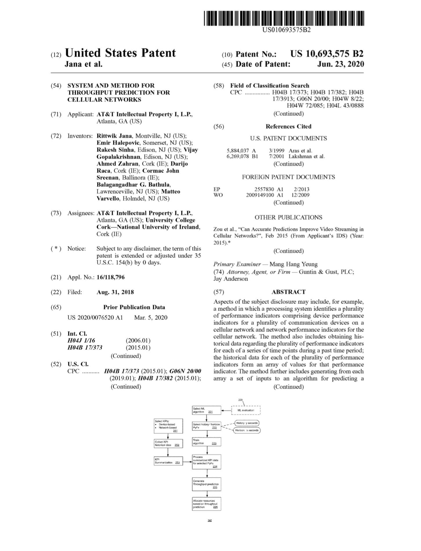 US Patent - System & Method for Throughput Prediction for Cellular Networks 