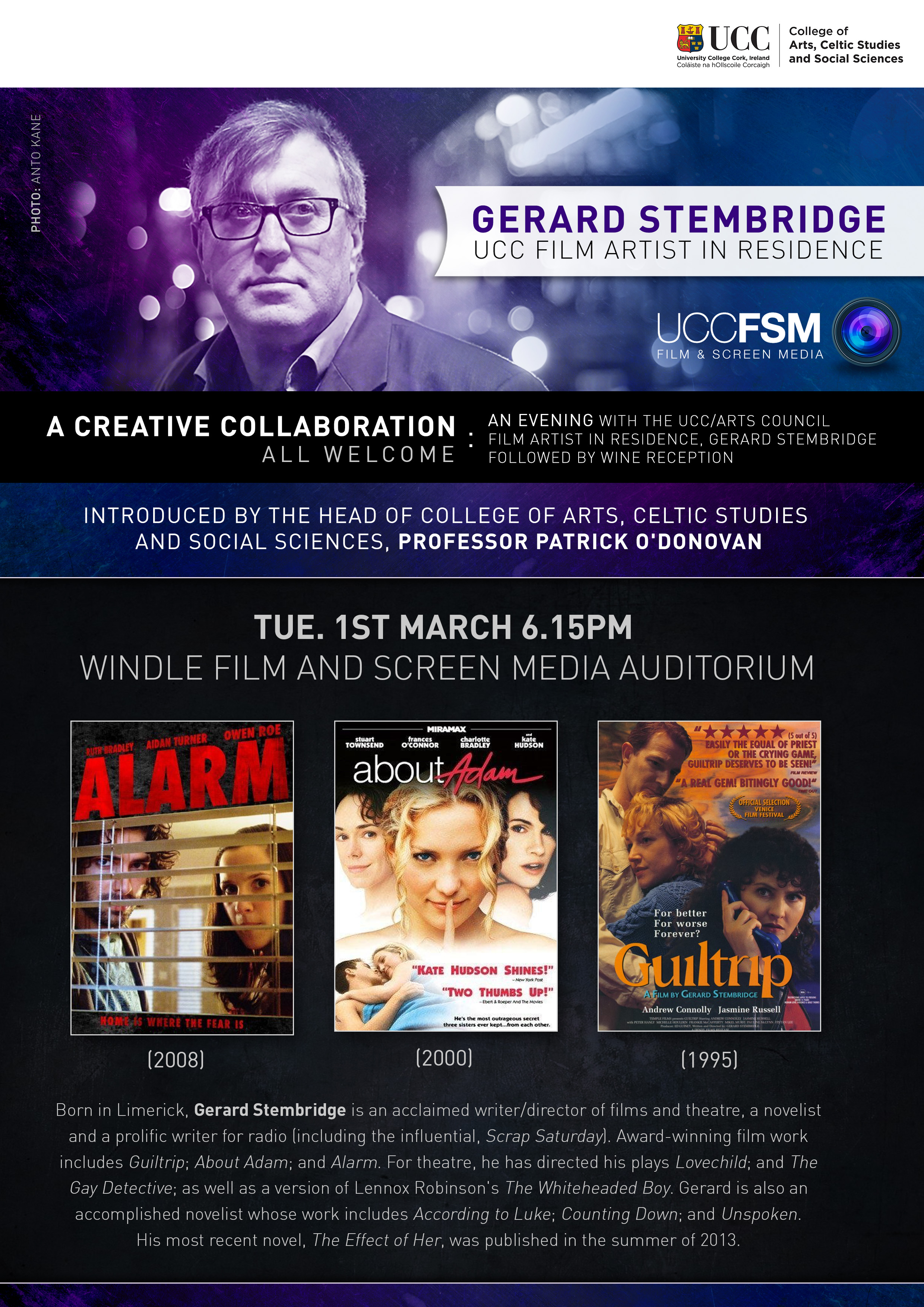 An Evening with Gerard Stembridge, Tue 1st March, 6.15pm. 