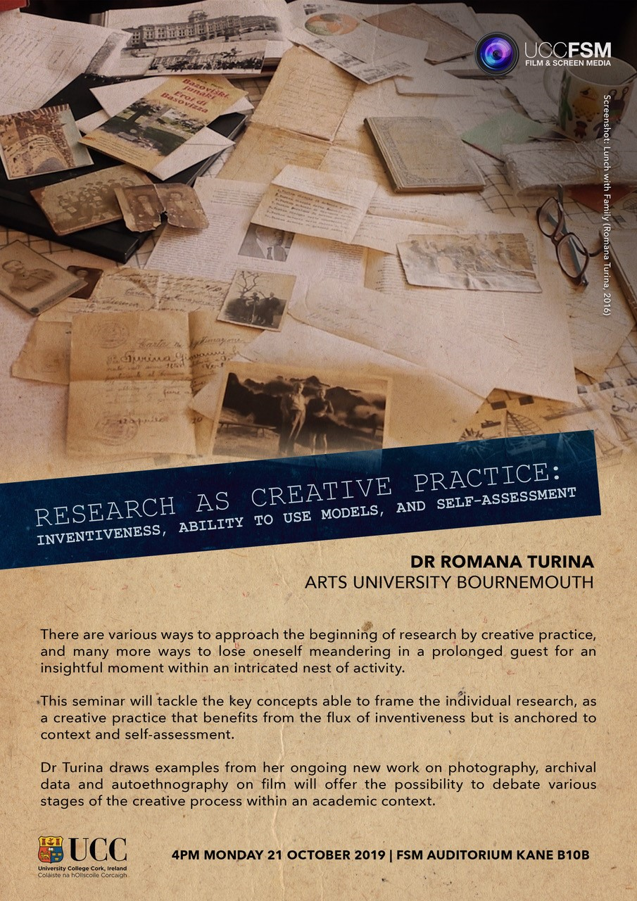 Dr. Romana Turina. Research as Creative Practice. Mon 21st Oct @ 4pm.