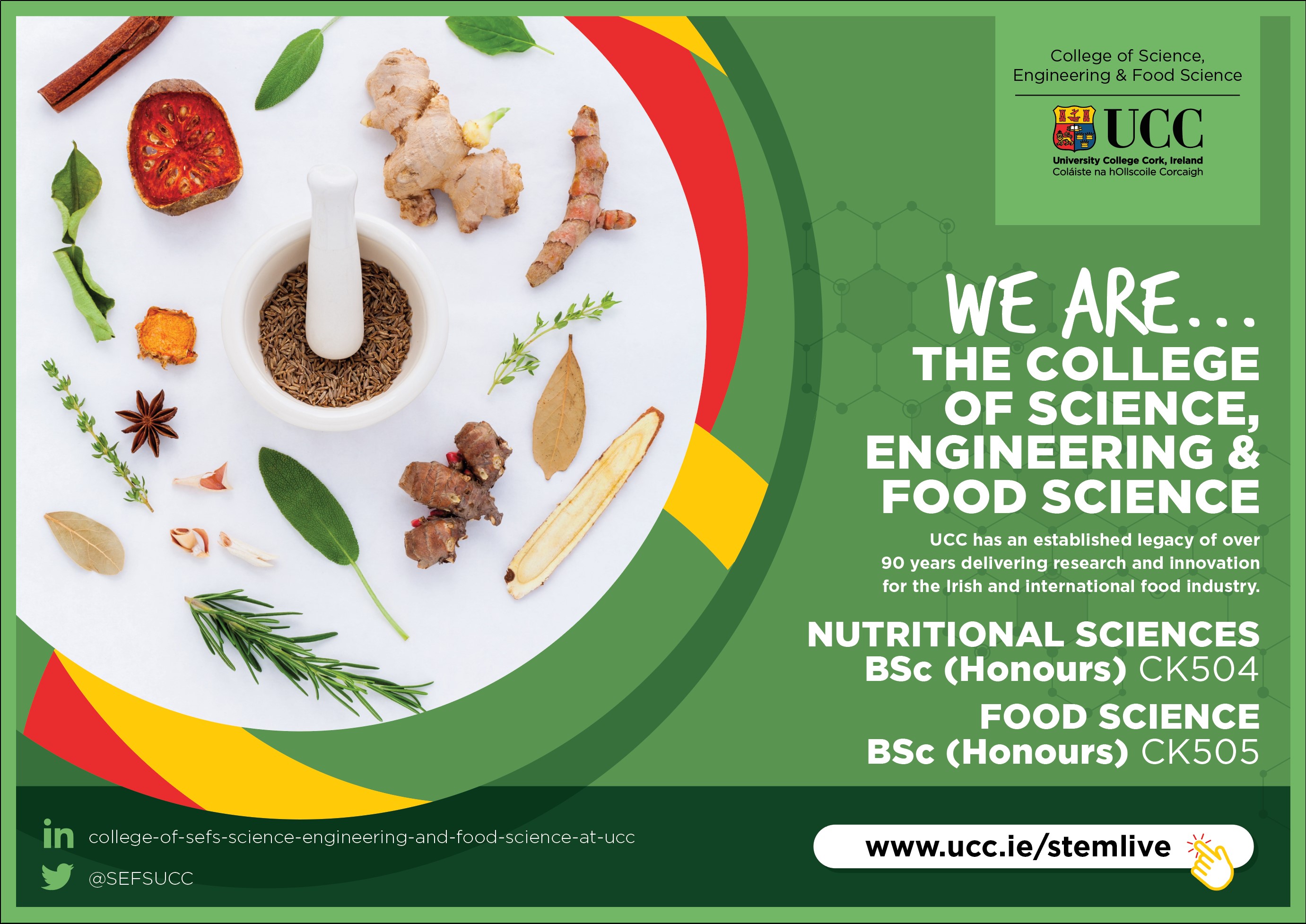 On April 22nd next at 17:00 GMT we will host a live Q&A for those interested in applying for Food Science and Nutritional Sciences at UCC