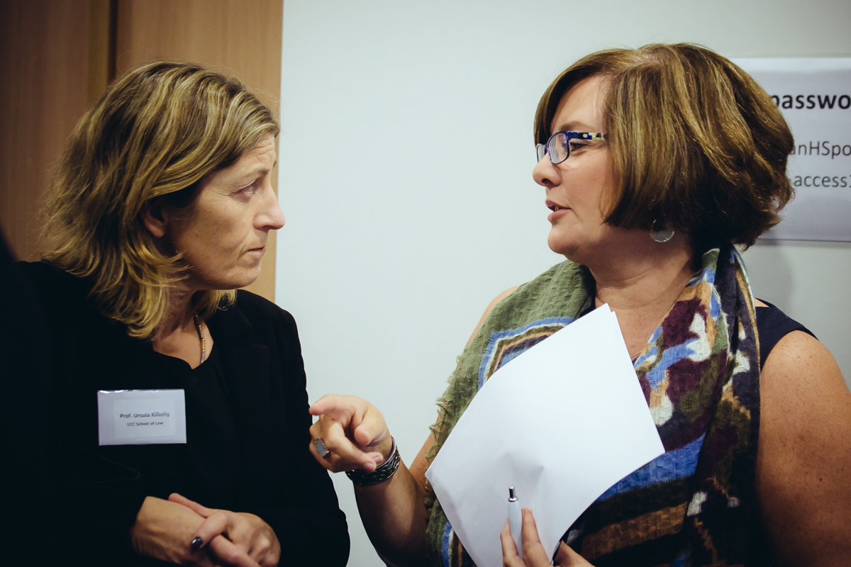  Professor Ursula Kilkelly and Ambassador Helena Nolan in deep conversation during UCC School of Law's Alumni & Friends Event at the Irish Embassy in Brussels
