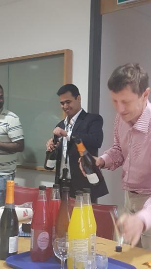 Anirudh Jaisimha and Prof Thomas Walther are celebrating Anirudh's latest accomplishment of completing his PhD and passing his Viva Examinations