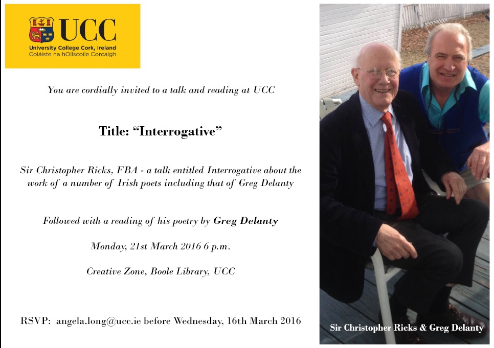 Noted literary critic Sir Christopher Ricks to Lecture at UCC