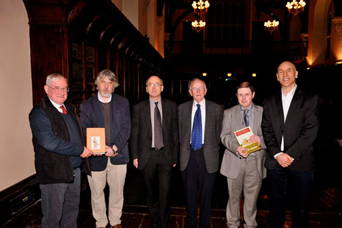 Presented by the UCC Humanities Platform (PRTLI4), two new history books by John Barry and Hiram Morgan, Andy Bielenberg and Raymond Ryan were launched on Monday 18 February in the Aula Maxima, University College Cork.

Photo: (L-R) Dr John Barry, Dr Hiram Morgan, Professor Patrick O'Donovan (Vice-Head for Research in the College of Arts Celtic Studies and Social Sciences), Professor Emeritus John A. Murphy (Speaker), Dr Raymond Ryan, Dr Andy Bielenberg (photo credit: Mike English)