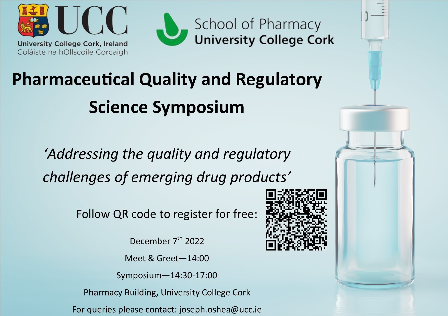 Pharmaceutical Quality and Regulatory Science Symposium – School of Pharmacy – December 7th 2022 – 14:00-17:00
