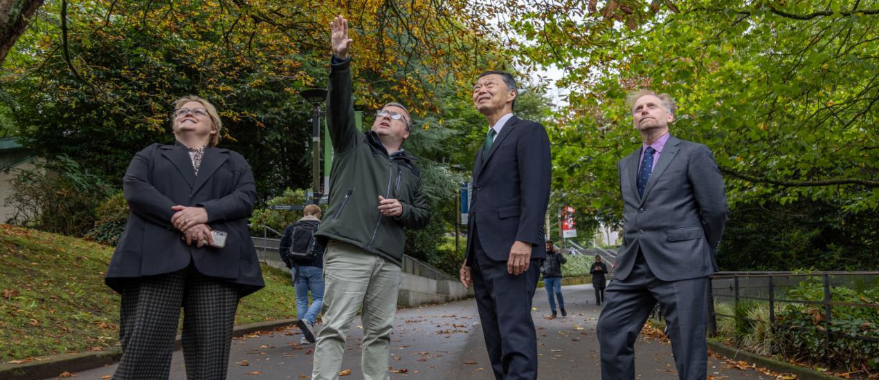 Japan's Ambassador of Ireland, Mr Norio Maruyama at the UCC Arboretum recently. Left to right: Dr Barbara Doyle Prestwich, Dr Eoin Lettice, Mr Norio Maruyama, Prof. Kiri Paramore, Professor of Asian Studies, UCC. (Images: Max Bell, UCC)