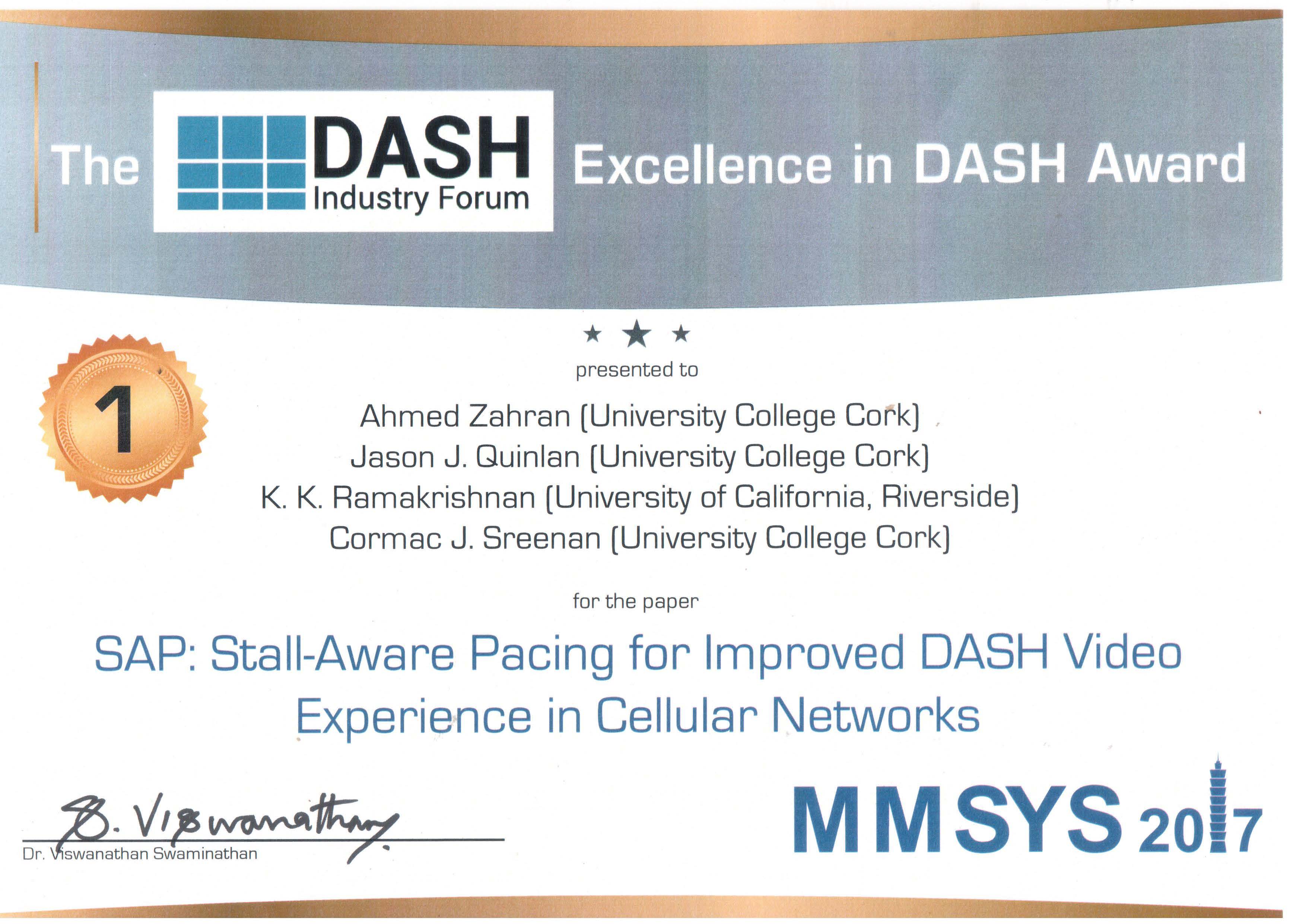 Winner of the 'Excellence in DASH Award' at ACM MMSys 2017