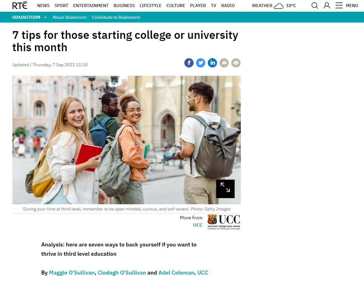 RTÉ Brainstorm '7 tips for those starting college or university this month'