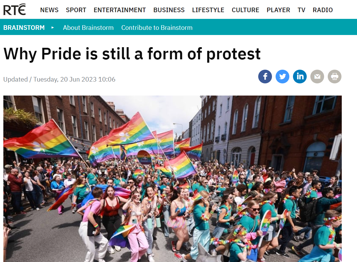 Why Pride is still a form of protest: RTÉ Brainstorm article by GAP