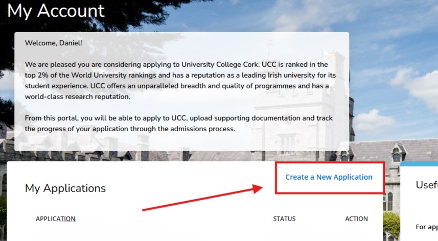 UCC Apply homepage screenshot with a red box around UCC Apply homepage screenshot with a red box around