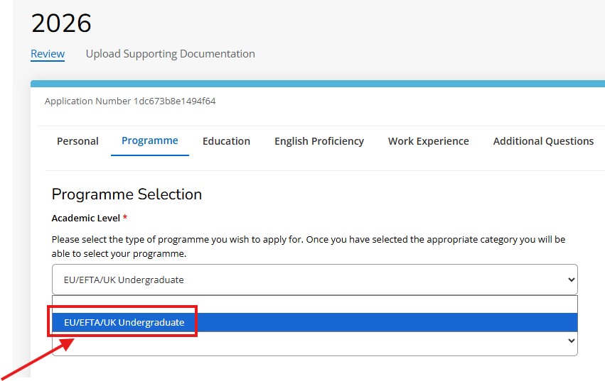 UCC Apply homepage screenshot showing the academic selection. UCC Apply homepage screenshot showing the academic selection.