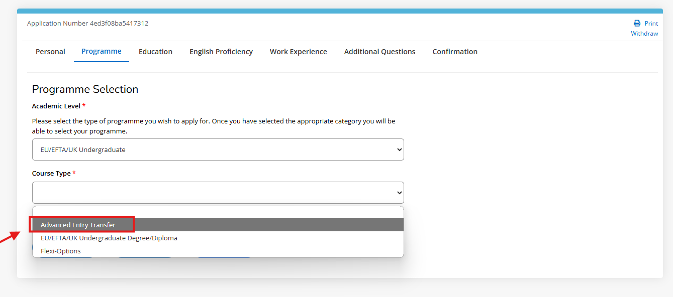 UCC Apply homepage screenshot showing the course type selection. UCC Apply homepage screenshot showing the course type selection.