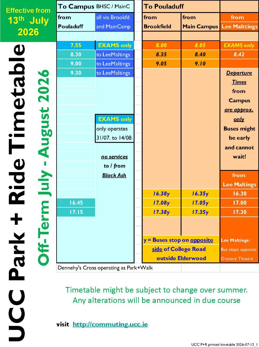 Park & Ride Timetable from 13.07.26 Park & Ride Timetable from 13.07.26