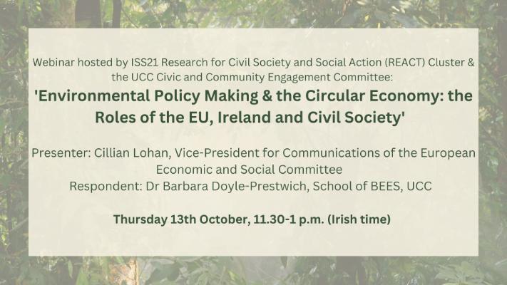 ISS21/UCC Civic Engagement Committee webinar on the circular economy