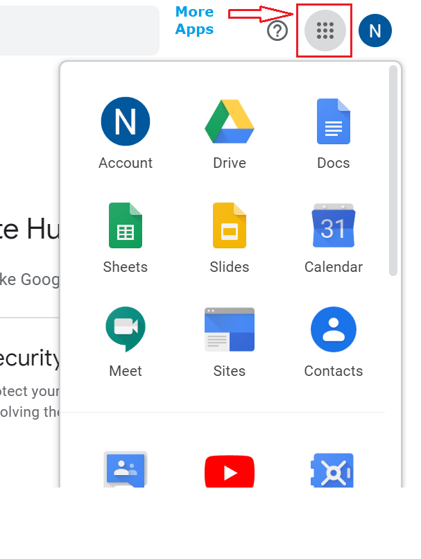 screenshot of all the google applications