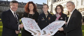 Photographed at the signing were (L-R): UCC President, Dr. Michael Murphy, Dr. Ann Kirby, UCC, Sam Ryan, Students' Union Deputy President, Dr. Lee-Ann Burke, UCC and Professor Ivan Perry, Chair of HPU Steering Group. (Photo by Tomas Tyner)