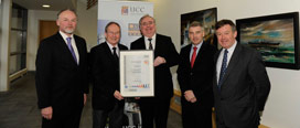 Picture L-R: Mr Niall McAuliffe, Capital Projects Officer, UCC; Mr Maurice Ahern, Buildings & Estates, UCC; Mr Mr Pat Rabbitte TD, Minister for Communications, Energy & Natural Resources; Mr Mark Poland, Director, Buildings & Estates, UCC; Dr Michael Murphy, President, UCC.