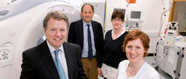 (front row ) Professor Fergus Shanahan, Professor of Medicine, UCC, Consultant Gastroenterologist, CUH & Director, Alimentary Pharmabiotic Centre with Bríd Normoyle, Clinical Specialist Radiographer and (back row) Professor Michael Maher, Professor of Radiology, CUH with Fiona O Neill Senior Radiographer.