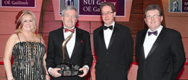 At the NUI Galway Alumni Awards 2012 were (l-r): Sandra Butler, Chair of the Alumni Association Board; Professor Fergal O'Gara, Aramark Alumni Award for Science; NUI Galway President, Dr Jim Browne; and Donal O’Brien, CEO Aramark Ireland.