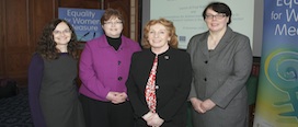 Photographed at the launch were: Dr Caitríona Ní Laoire, principal investigator on Through the Glass Ceiling, Professor Anita Maguire, Vice-President for Research and Innovation, UCC, Ms. Kathleen Lynch TD, Minister of State for Disability, Equality, Mental Health and Older People and Dr Eucharia Meehan, Head of Research Programmes and Capital Investment at the Higher Education Authority and Director of the Irish Research Council. Photo by Tomas Tyner, UCC.