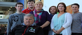 Pictured at Brookfield Health Sciences Complex are John Twomey with L-R: Evan McMahon, a student of the Intellectual Disability Nursing programme, with General Nursing students Laurence O'Tuama, Geraldine O'Brien, Michelle O'Regan, Sarah Moloney and Maria Nason (Image by Tony Archer, School of Nursing and Midwifery, AV Support).
