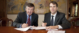 (From left to right): Dr Michael Murphy, President of University College Cork, and David Merriman, Bank of Ireland Regional Manager Cork, signing the contract.