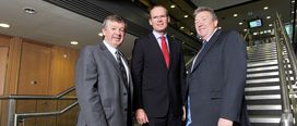 L-R: President of UCC, Dr. Michael Murphy, Minister Simon Coveney TD and Brendan Keane of IBEC pictured at the IBEC Regional Futures Forum in UCC Western Gateway Building, Cork.