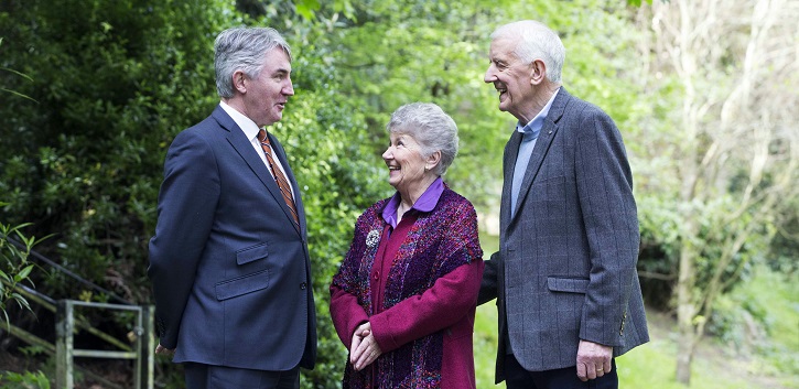 Professor Noel Caplice, Chair of Cardiovascular Sciences, UCC; pictured with John Nolan from New Ross, a participant on the trial, and his wife Margaret.