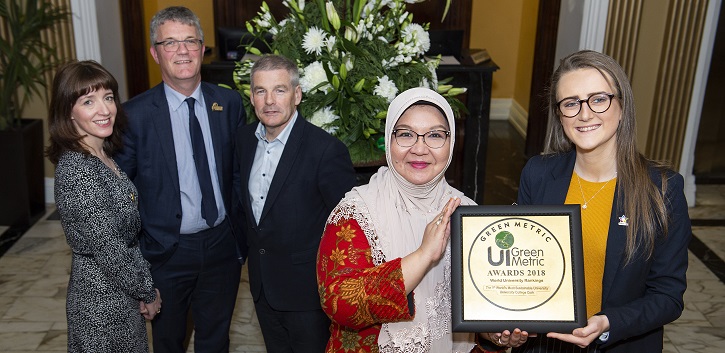 Dr Maria Kirrane, UCC Sustainability Officer; Professor John O’Halloran, Deputy President and Registrar UCC; Mark Poland, Head of Buildings and Estates, UCC; Professor Riri Fitri Sari, Chairperson of UI GreenMetric, University of Indonesia; Kelly Coyle, Deputy President, UCC Students' Union. 