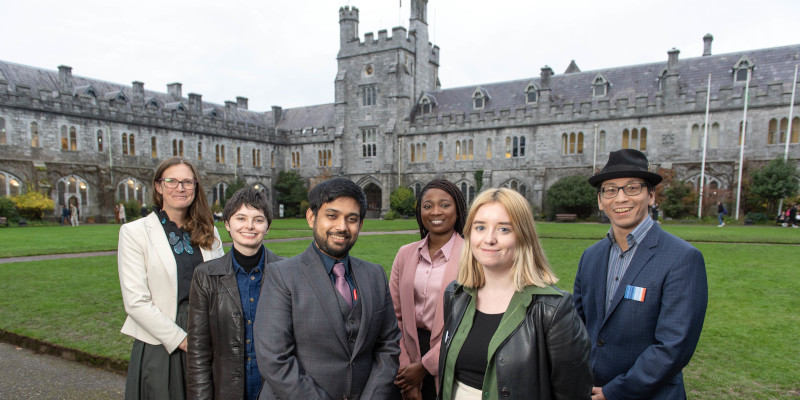 Dr Marie Aronsson-Storrier, Niamh Guiry, Dr Archishman Bose, Claudia Hihetah, Dearbhla Richardson, and Dr Kian Mintz-Woo, members of UCC's COP28 delegation. Picture: Michael McSweeney/Provision