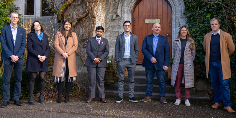 Photo (L-R): UCC's EPA Research Call 2023 Awardees - Professor Edmond Byrne, Dr Noreen Byrne, Dr Tracy Bradfield, Dr Archishman Bose, Dr Aaron Lim, Dr Niall Dunphy, Dr Michelle McKeown and Dr Paul Holloway. Image credit: Ruben Martinez (UCC TV).