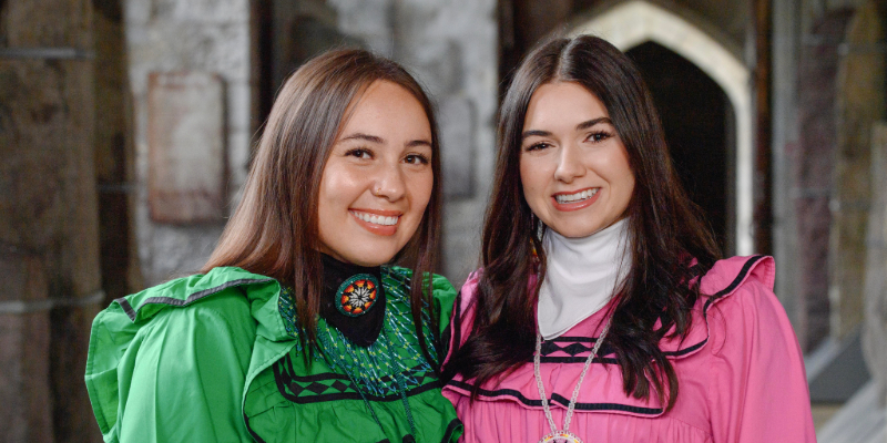 Pictured left to right are Choctaw-Ireland Scholars Skylee Glass and Aurianna Jewell Joines who graduated from UCC on the first day of the university’s spring conferring ceremonies. Photo: Daragh McSweeney/Provision