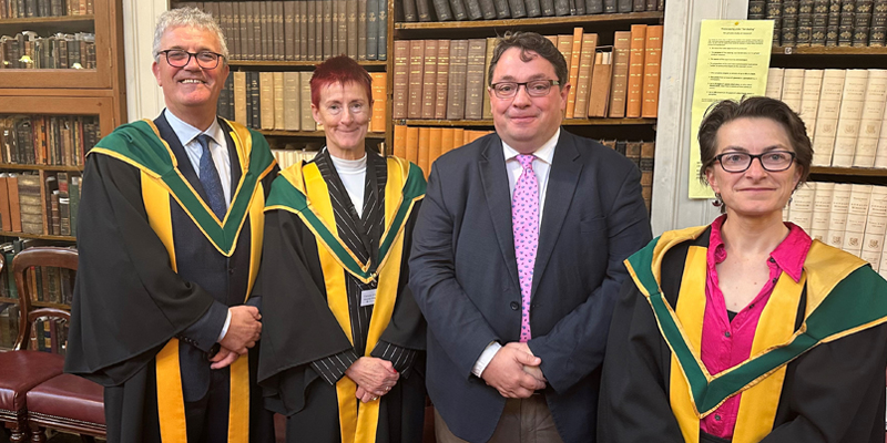 Photo (L-R): Professor John O'Halloran, President of UCC; Professor Caitriona O'Driscoll, School of Pharmacy; Professor John Cryan, Vice-President for Research & Innovation at UCC; Professor Maria McNamara, School of Biological, Earth and Environmental Sciences.