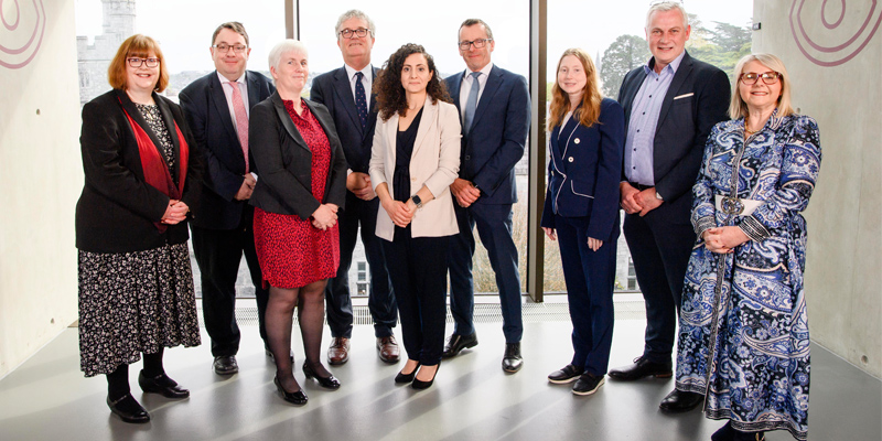 Photo (L-R): Professor Anita Maguire, Head, School of Chemistry & Lead, UCC Future Pharmaceuticals; Professor John Cryan, Vice President for Research and Innovation, UCC;  Professor Anne Moore, UCC & NIBRT appointed professor; Professor John O’Halloran, President, UCC; Professor Elena Matsa, UCC & NIBRT appointed professor; Dr Darrin Morrissey, CEO, NIBRT; Dr Tiffany Rau, Adjunct Professor, School of Biochemistry & Cell Biology, UCC; Professor Justin McCarthy, Head, School of Biochemistry and Cell Biology, UCC; Professor Sarah Culloty, Head, College of Science, Engineering and Food Science, UCC. Photo credit: Provision