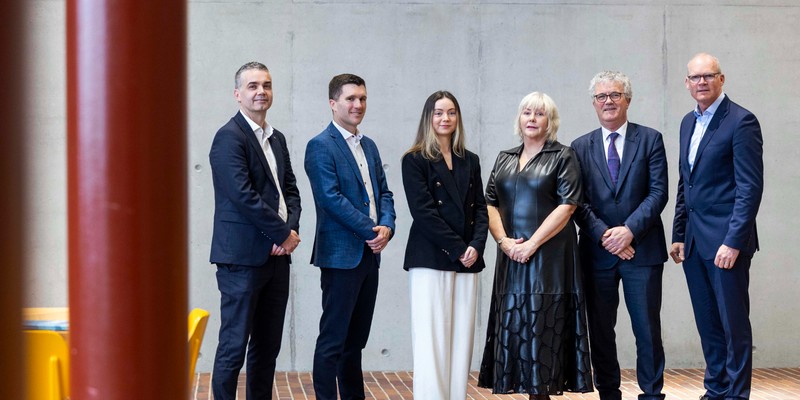 Cork University Business School (CUBS), University College Cork, celebrated its 10th anniversary and triple accreditation-placing it among the top 1% of business schools globally-at an event on UCC main campus, with Prof. Anthony McDonnell, Dean of Cork University Business School, UCC, Keith O'Donoghue, Qualcomm, Sophie Healy-Thow winner of CUBS Alumni impact award, Ann Doherty, Port of Cork, Prof. John O'Halloran. President of University College Cork and Simon Coveney, Former Tánaiste. Photograph by Clare Keogh."