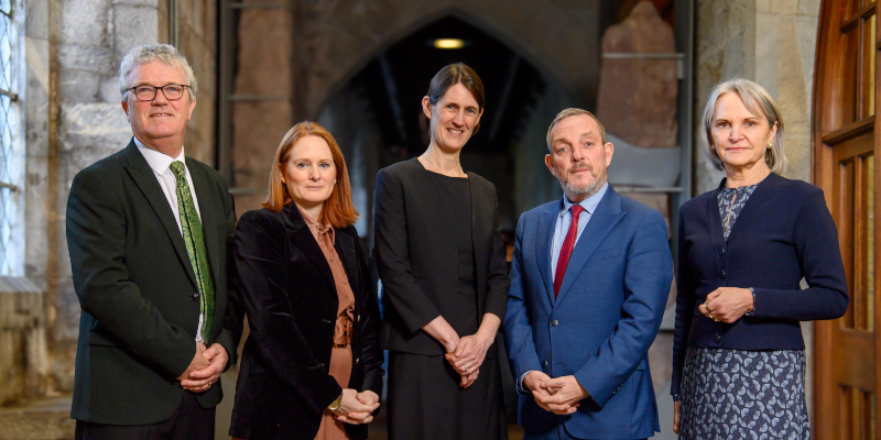 At today's World Cancer Day event are Professor John O’Halloran, President of University College Cork, CEO of Cork University Hospital Ms Jennifer Kearney, Professor Roisin Connolly, Director of Cancer Research @ UCC and Academic Director of the CUH/UCC Cancer Centre, Minister Jerry Buttimer T.D., Minister of State at the Department of Rural and Community Development and the Gaeltacht and at the Department of Transport, and Professor Helen Whelton, Head of the UCC College of Medicine and Health. (Picture by Daragh McSweeney Provision)