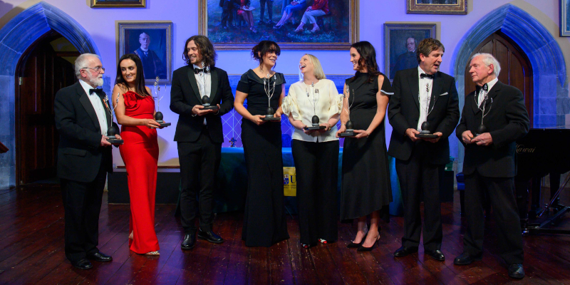 Adrian Gebruers, Sharon Cunningham, Seán Ronayne, Dr Saranna Fanning, Ruth Cotter, Sarah O’Keeffe, Professor Rónán Collins and Billy Coleman pictured at the at the University College Cork (UCC) Alumni Achievement Awards, Cork.
Pic Daragh Mc Sweeney/Provision