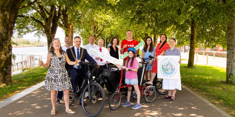 Fiona Kearney, The Glucksman; Tadhg Crowley, The Glucksman; The Lord Mayor of Cork, Cllr Damian Boylan; Frank Fitzgerald, David Joyce, Louise Tangney and Peter Medway, Cork City Council; Lorraine Maye and Susan Holland, Cork Midsummer Festival; Dearbhail Comerford, Cork City Council, and Camille Boland (front middle) pictured at the launch of Cultureways, a three-year €750,000 project, funded by the Creative Ireland Climate Action Fund and led by Cork City Council and partners, to create three community-led, artistically designed routes promoting more sustainable travel and community engagement. (Picture: Alison Miles / OSM PHOTO)