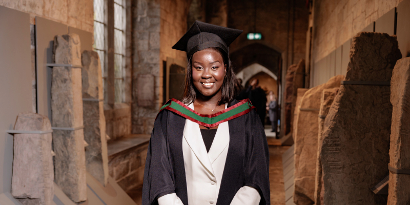 Apalang Ater celebrates her graduation from University College Cork (UCC) with an MSc in Sustainable Development, Agri-Food and Co-operatives. Originally from South Sudan,Apalang came to Cork through the pioneering Education Pathways Ireland Programme, which provides opportunities for people from refugee backgrounds to pursue postgraduate education in Ireland. Photo credit: Bríd O’Donovan/UCC.