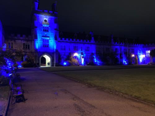 The North Wing lit blue for International Men's Day 2021