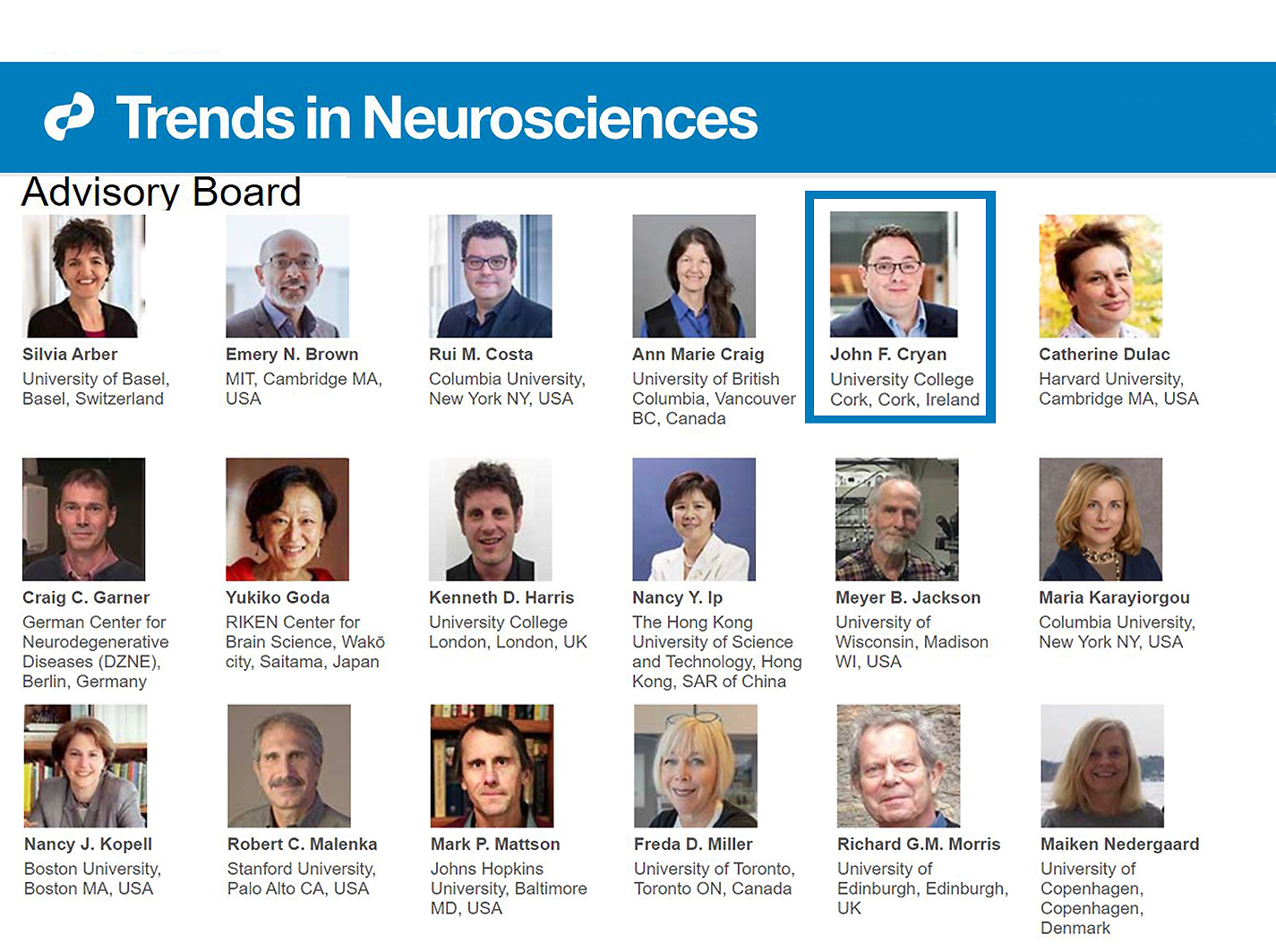 Prof Cryan joins Editorial Advisory Board of Trends in Neuroscience