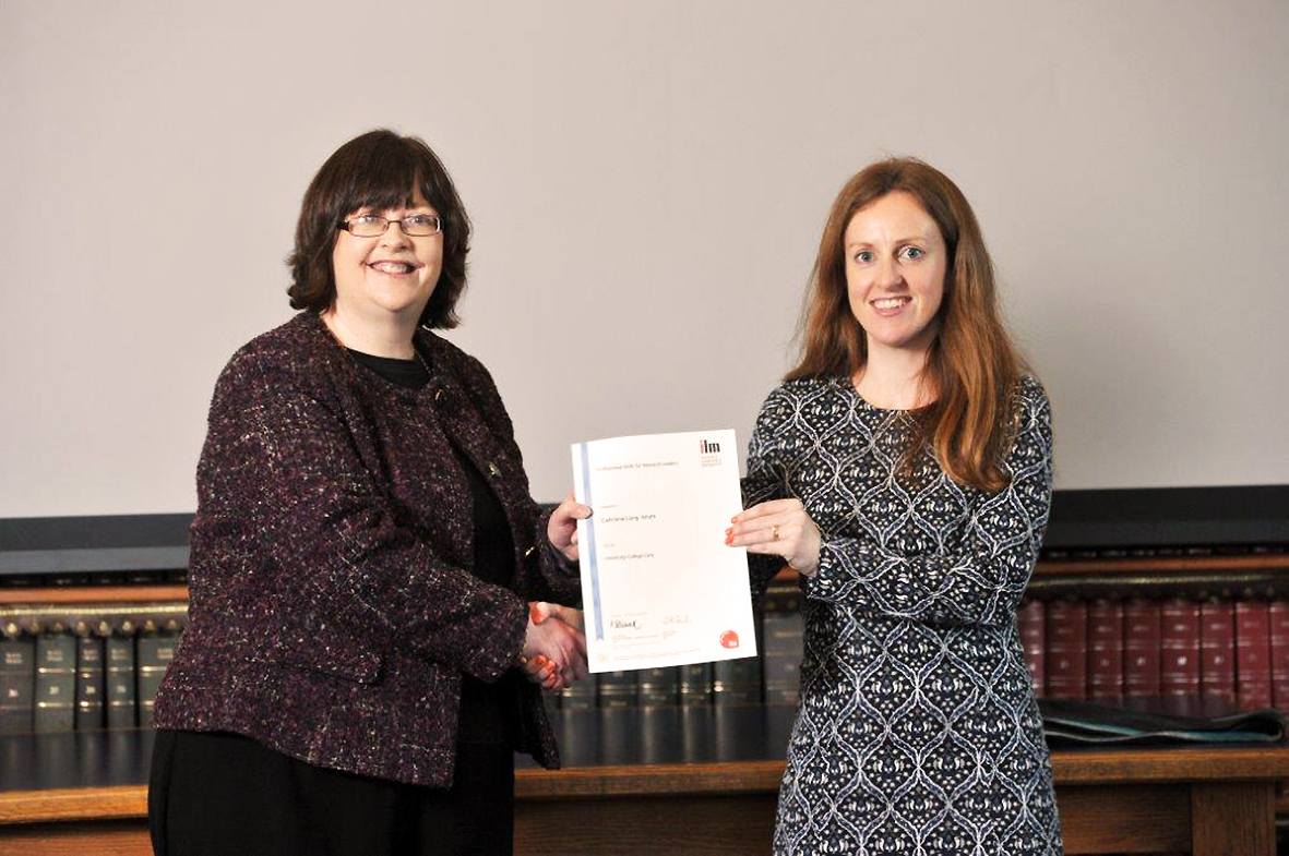 Dr Caitriona Long-Smith receives ILM-endorsed Certificate of Attainment