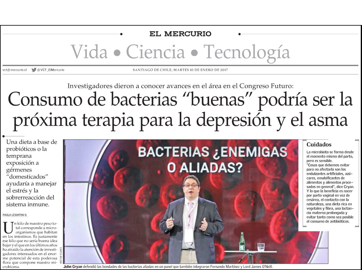 Prof Cryan profiled in 'El Mercurio' national paper of record in Chile  