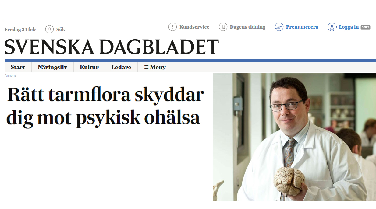 Prof Cryan profiled in Swedish Press