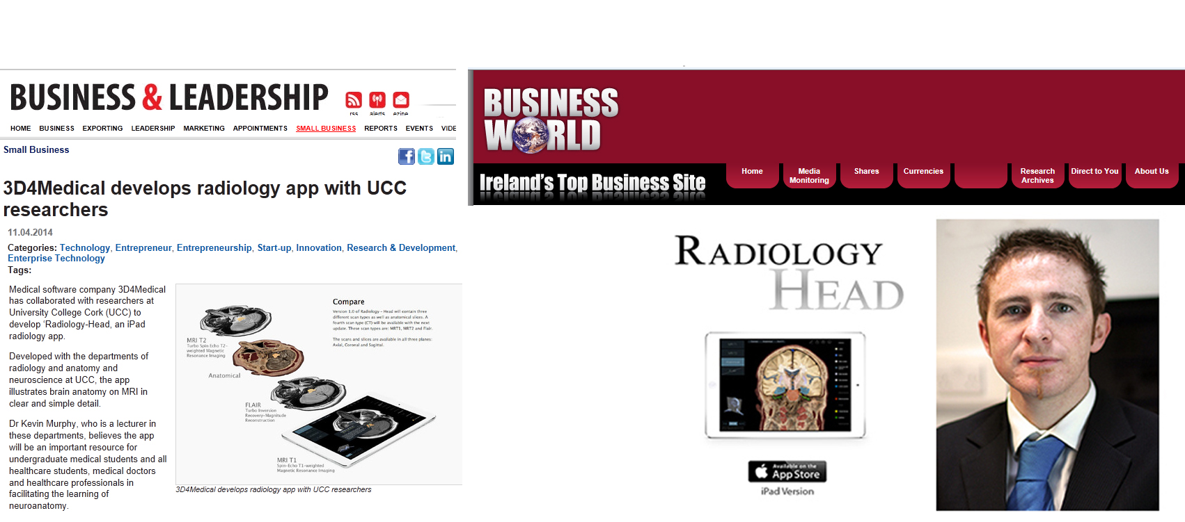 Business and Leadership & Business World feature UCC developed Radiology app